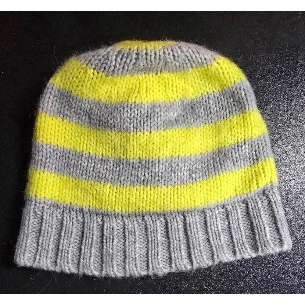 GAP Kids‎ Vintage Beanie Hat Gray Yellow Stripe Alpaca Acrylic One Size Unisex